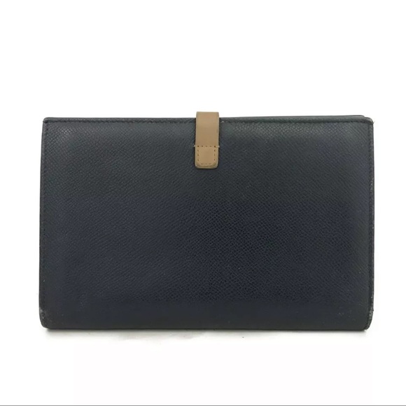 AUTH CELINE Large Strap Leather Long Bifold Wallet Navy - Picture 4 of 6